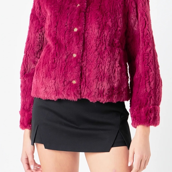 Endless Rose Fuchsia Faux Fur Coat/Jacket with Gold Buttons NWOT (XS) - Picture 5 of 11